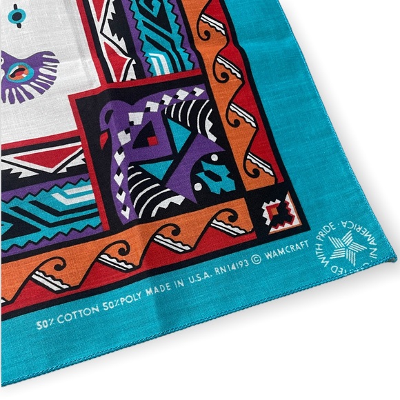 NWT Deadstock Vintage Wamcraft Colorful Native American Style Bandana Made USA - Picture 4 of 7